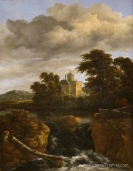 Paysage avec une cascade et un château