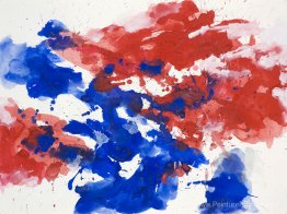 Red & Blue '- Résumé de la peinture à l'aquarelle sur papier - N