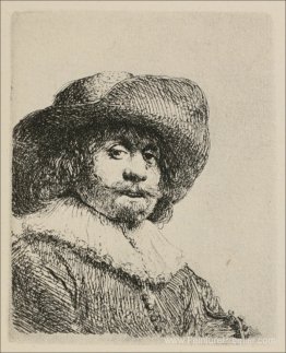 Un portrait d'un homme avec un large chapeau à bord et un brouil