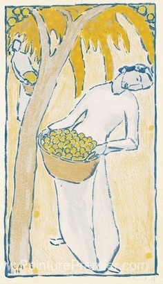 Récolte des fruits (figure femelle avec panier)