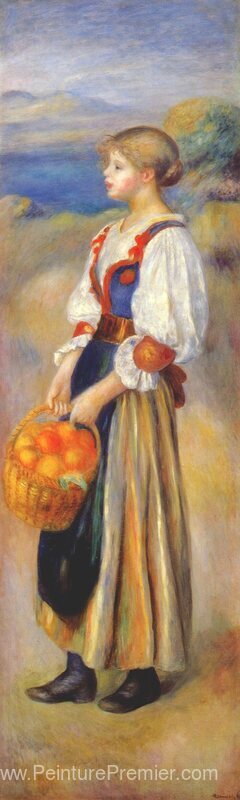 Fille avec un panier d'oranges