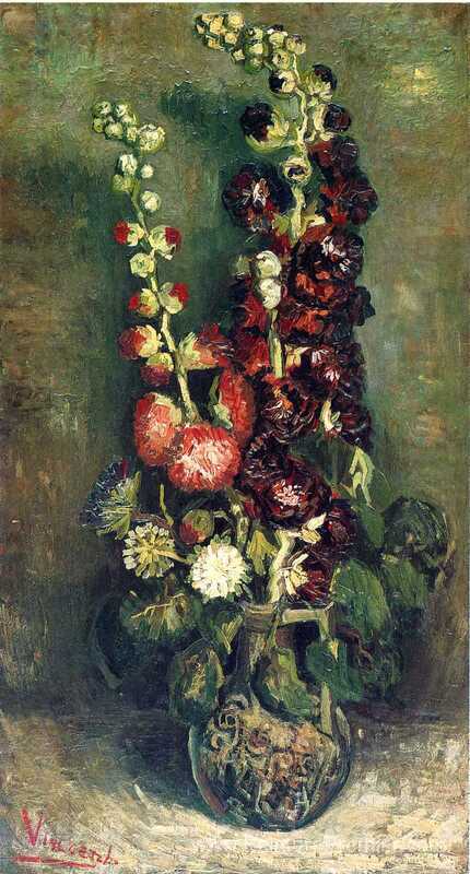 Vase de hollyhocks