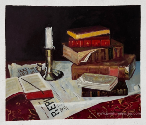 Nature morte avec des livres et des bougies